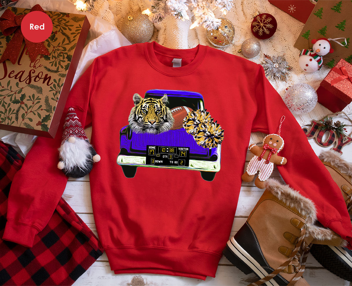 Football Truck Shirt, Tiger Graphic Tees, Football Mom TShirt, Football Gifts for Her, Cheer Vneck Shirt, Gift for Him, Sports Clothing