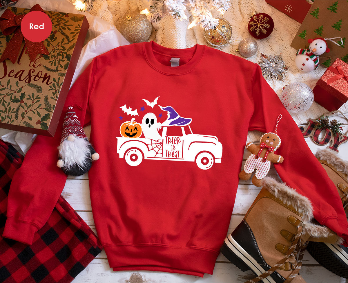 Halloween Sweatshirt, Halloween Gifts, Pumpkin Graphic Tees, Spooky Season Clothes, Witchy Vneck Shirt, Cute Ghost TShirt, Boo Truck T-Shirt