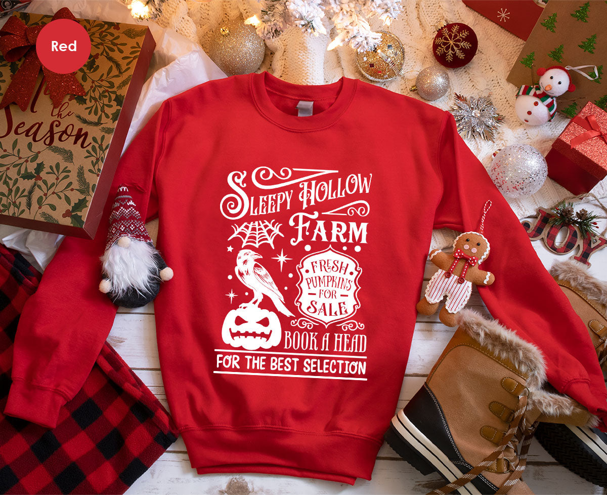 Halloween Sweatshirt, Farmer Outfit, Pumpkin Shirt, Spooky Season Clothing, Crow T-Shirt, Farm Graphic Tees, Gift for Him, Movie VNeck Shirt