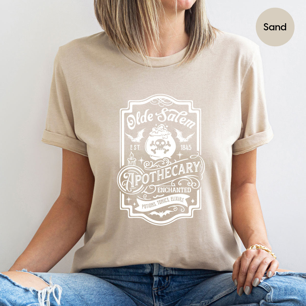 Spooky Season Clothing, Witches Crewneck Sweatshirts, Halloween Gifts, Salem Graphic Tees, Girls Apothecary T-Shirt, Womens Vneck Tshirt