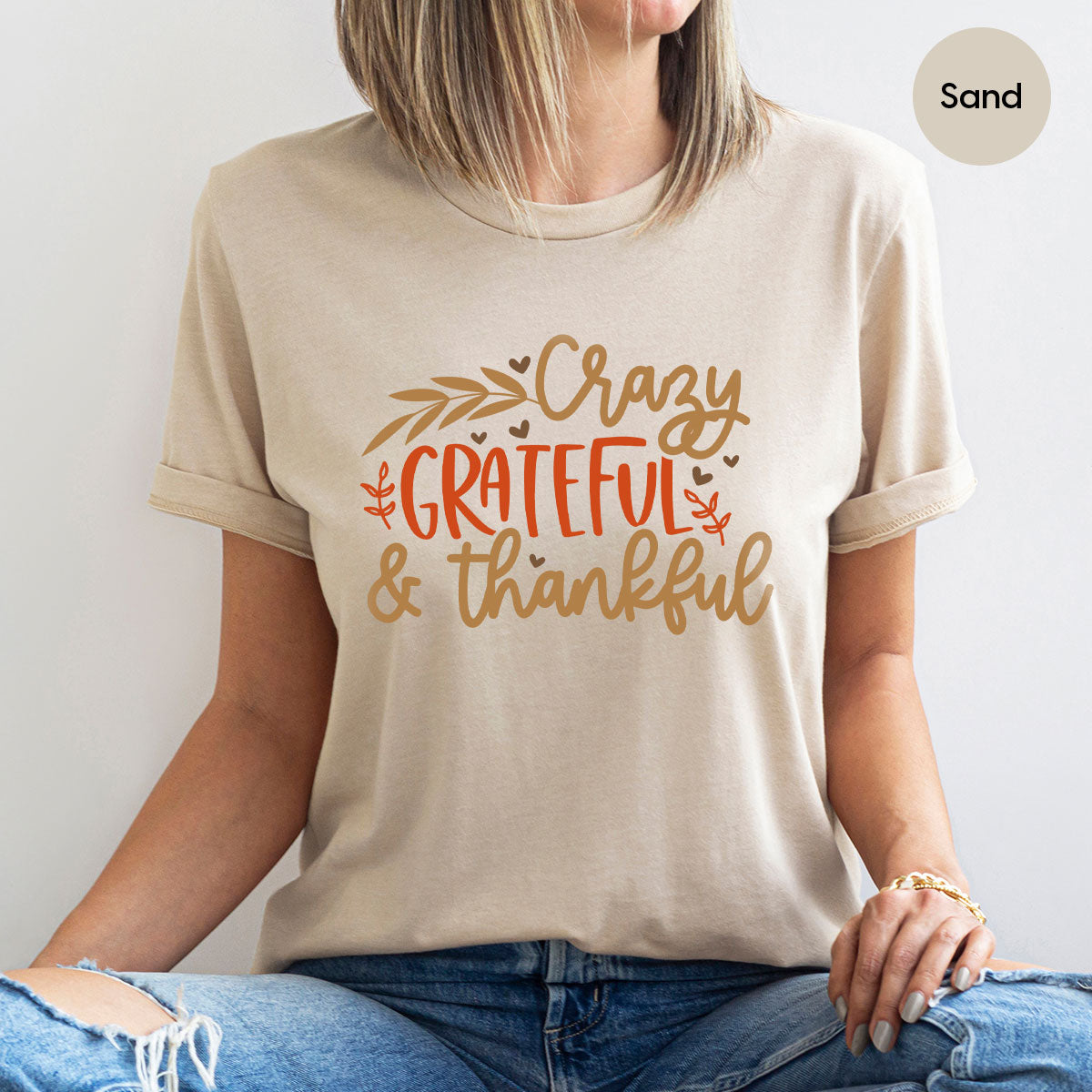 Funny Fall T Shirt, Gift for Her, Crazy Grateful Thankful T-Shirt, Autumn Clothing, Happy Thanksgiving TShirts, Leaves Graphic Tees