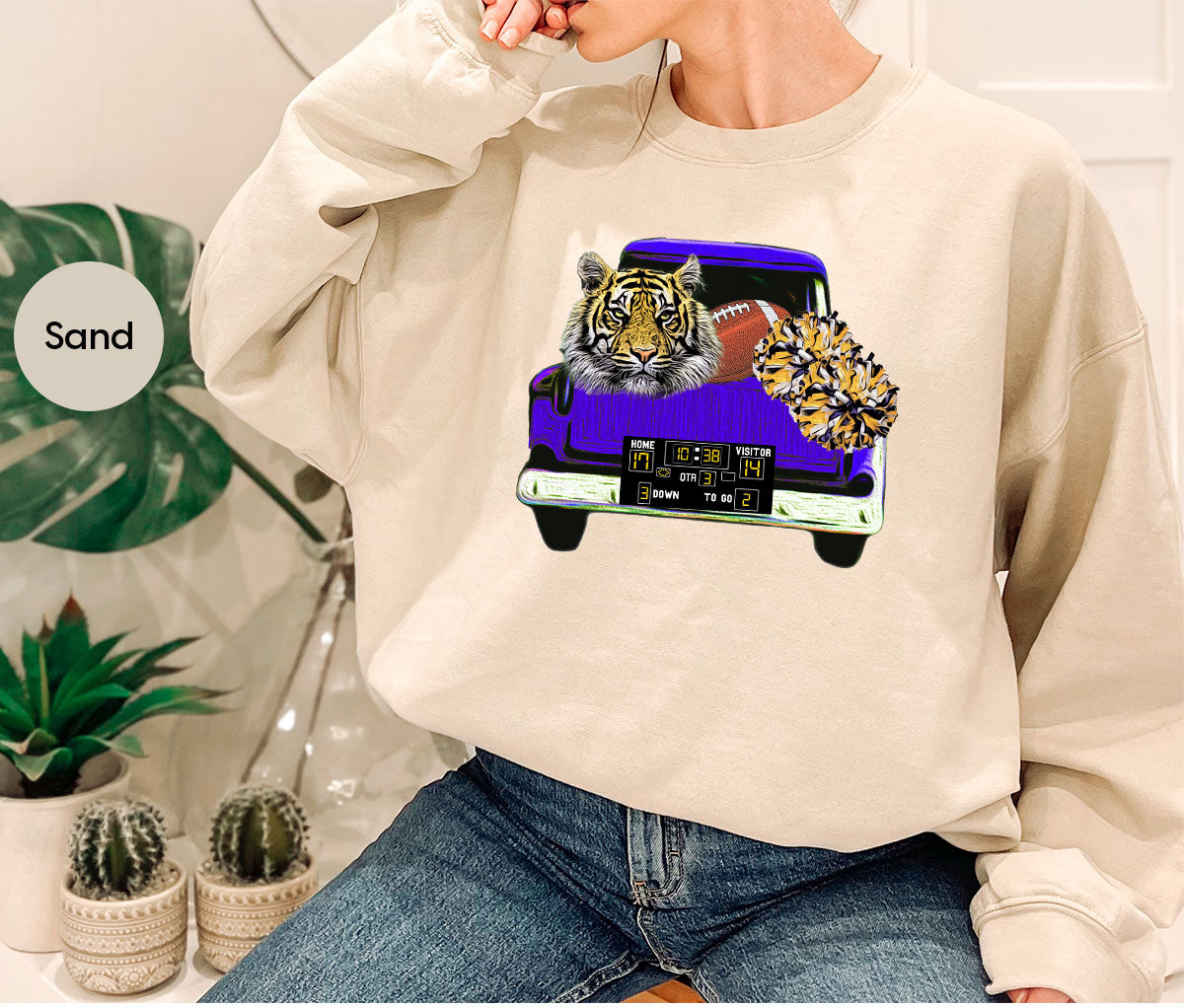 Football Truck Shirt, Tiger Graphic Tees, Football Mom TShirt, Football Gifts for Her, Cheer Vneck Shirt, Gift for Him, Sports Clothing