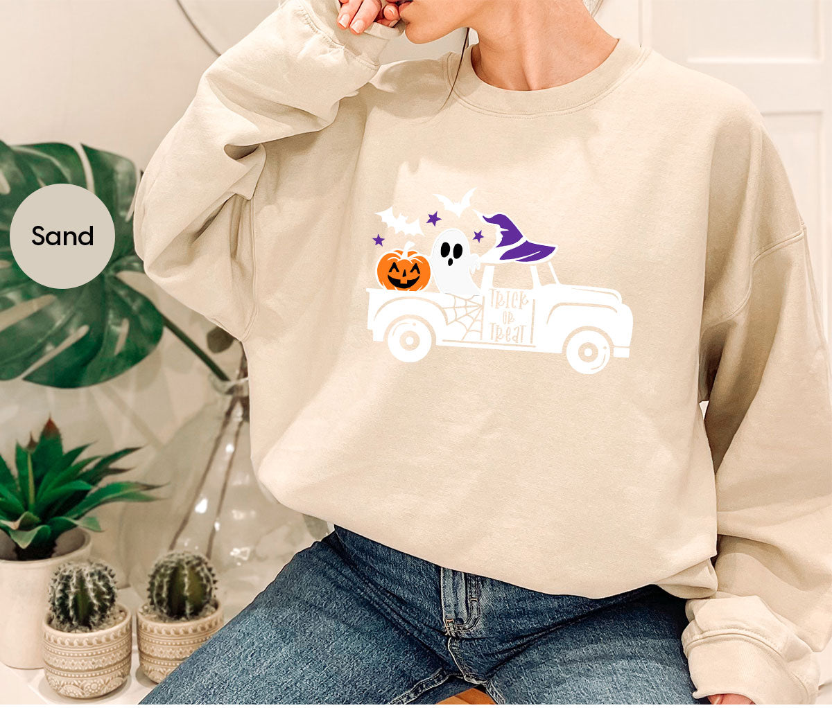 Halloween Sweatshirt, Halloween Gifts, Pumpkin Graphic Tees, Spooky Season Clothes, Witchy Vneck Shirt, Cute Ghost TShirt, Boo Truck T-Shirt