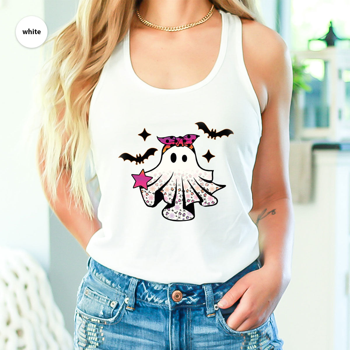 Spooky Season Outfit, Ghost Graphic Tee, Girls Boo Vneck TShirt