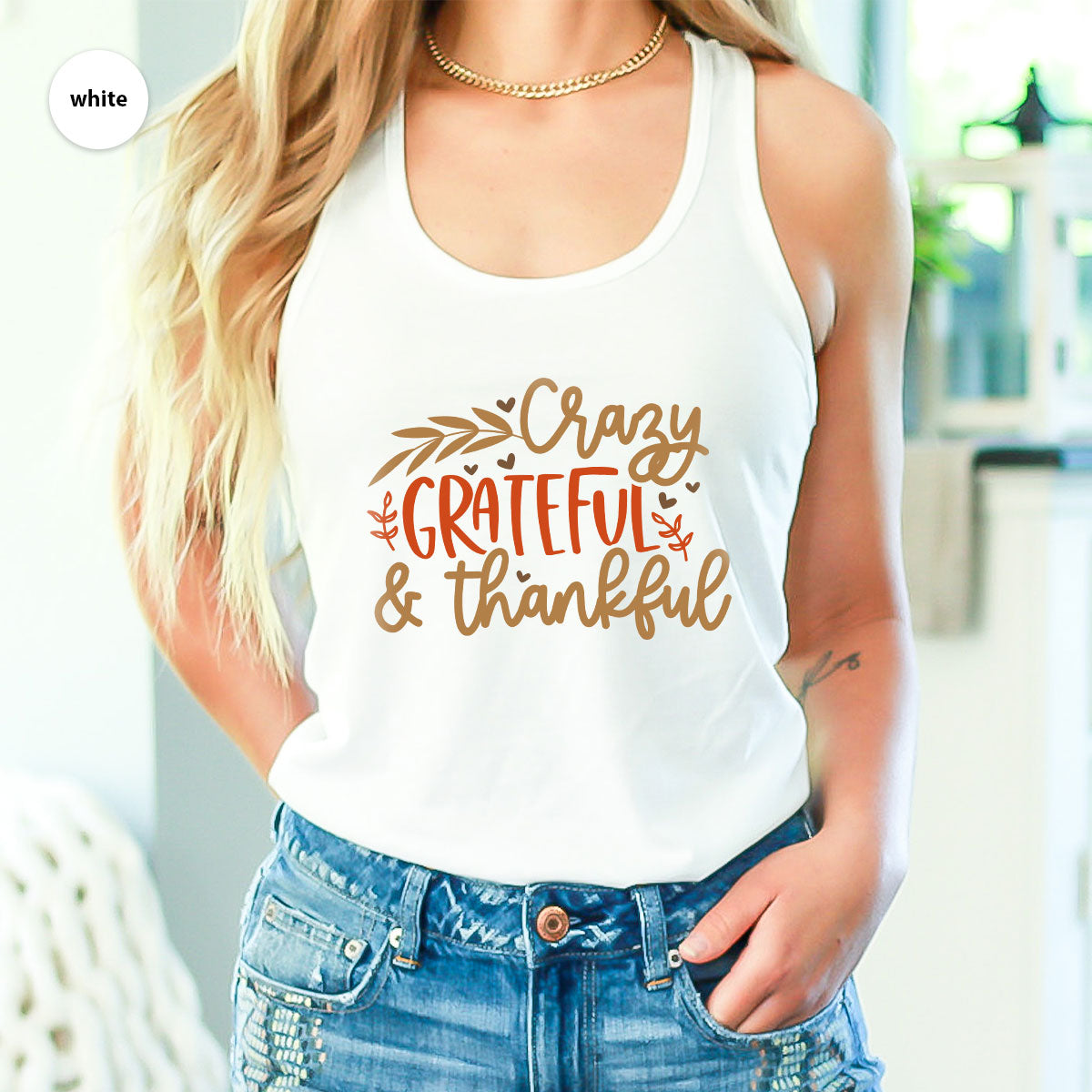 Funny Fall T Shirt, Gift for Her, Crazy Grateful Thankful T-Shirt, Autumn Clothing, Happy Thanksgiving TShirts, Leaves Graphic Tees