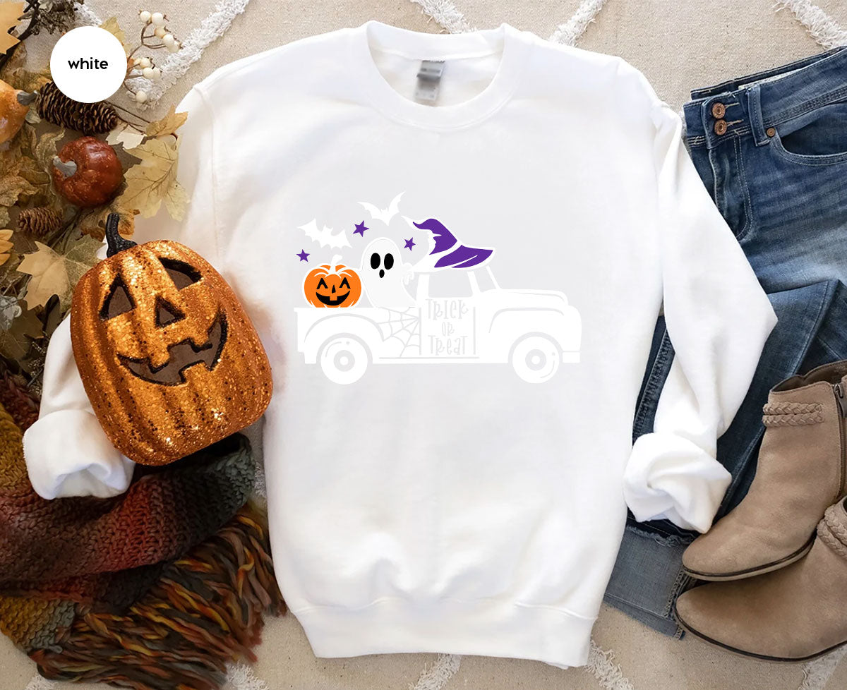 Halloween Sweatshirt, Halloween Gifts, Pumpkin Graphic Tees, Spooky Season Clothes, Witchy Vneck Shirt, Cute Ghost TShirt, Boo Truck T-Shirt