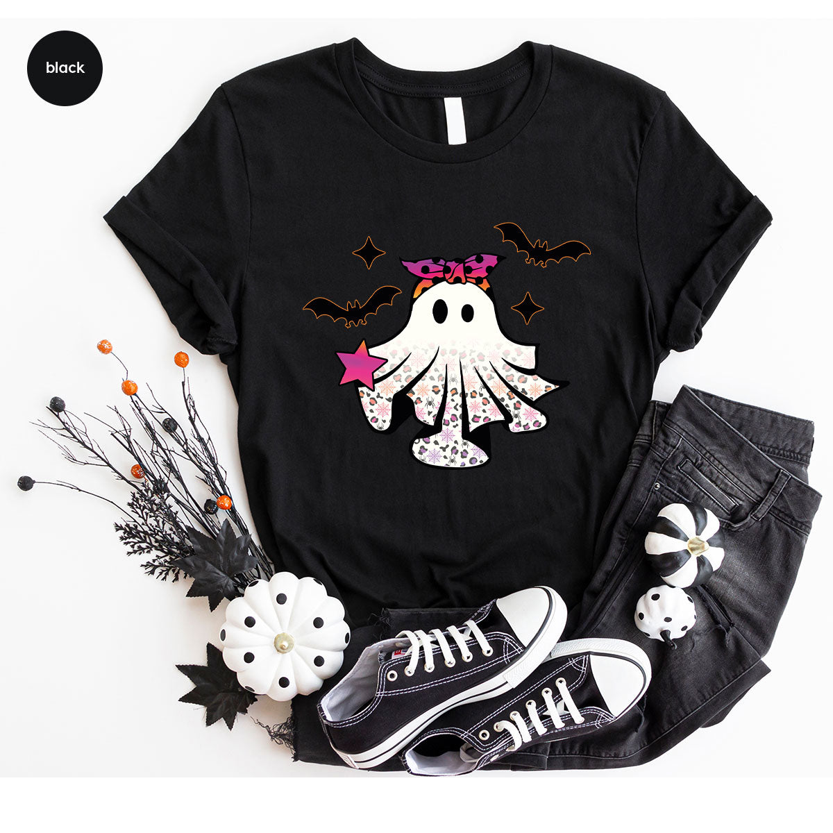 Spooky Season Outfit, Ghost Graphic Tee, Girls Boo Vneck TShirt