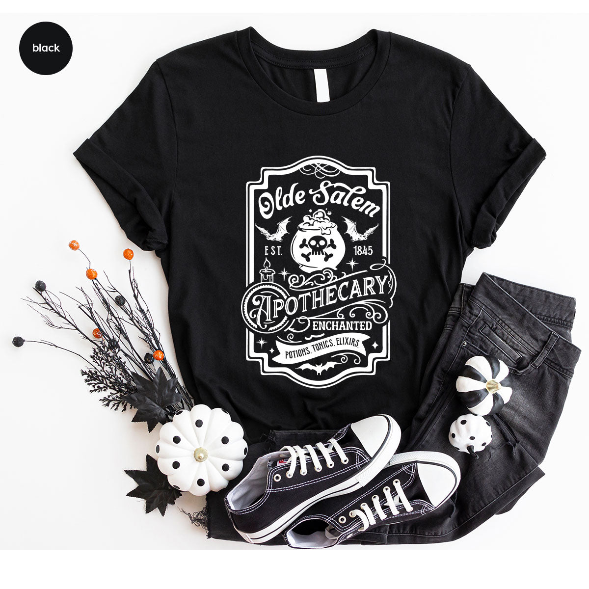 Spooky Season Clothing, Witches Crewneck Sweatshirts, Halloween Gifts, Salem Graphic Tees, Girls Apothecary T-Shirt, Womens Vneck Tshirt