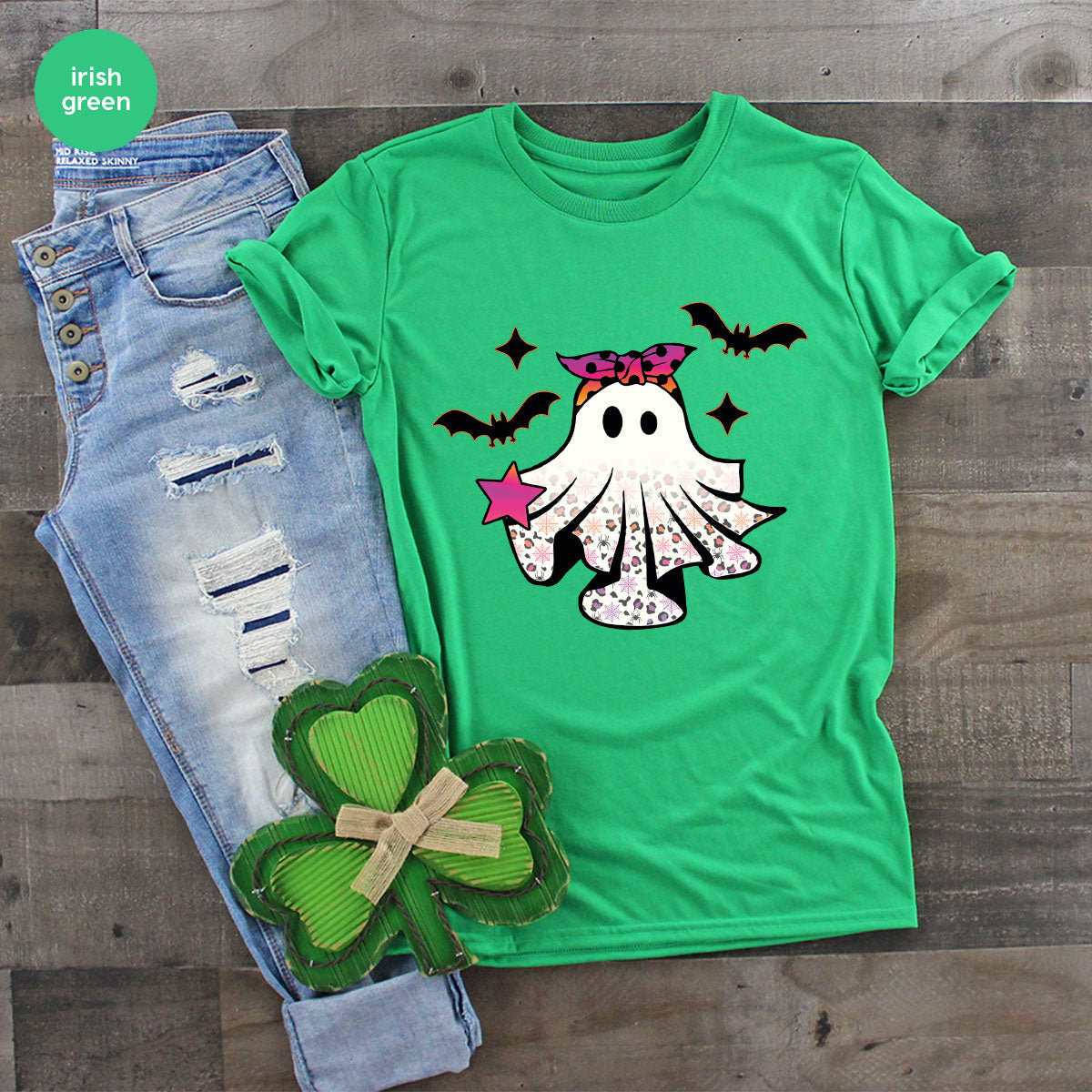 Spooky Season Outfit, Ghost Graphic Tee, Girls Boo Vneck TShirt