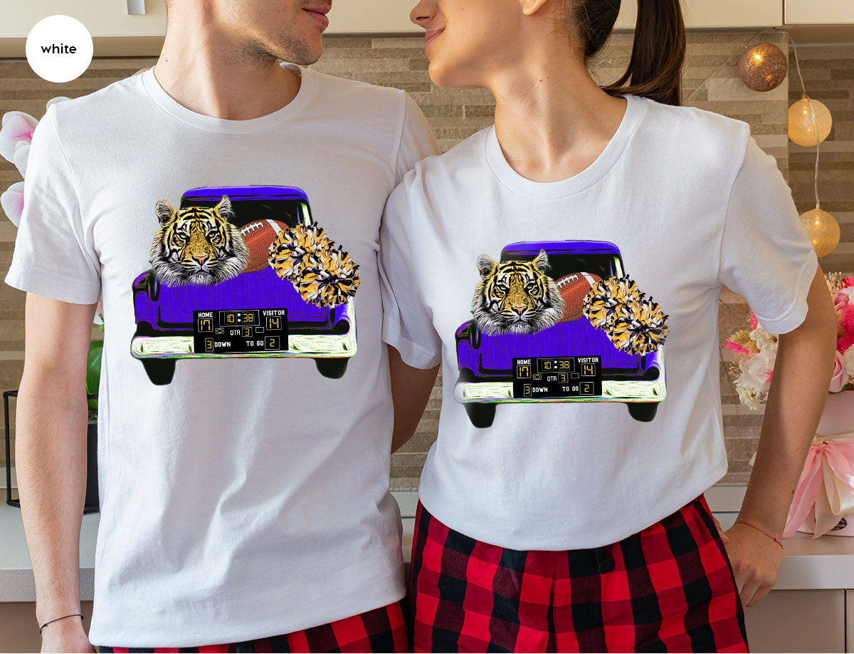 Football Truck Shirt, Tiger Graphic Tees, Football Mom TShirt, Football Gifts for Her, Cheer Vneck Shirt, Gift for Him, Sports Clothing