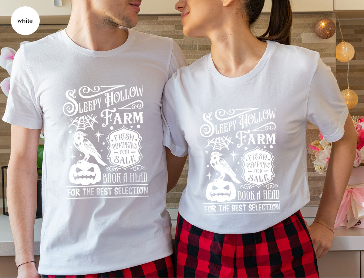 Halloween Sweatshirt, Farmer Outfit, Pumpkin Shirt, Spooky Season Clothing, Crow T-Shirt, Farm Graphic Tees, Gift for Him, Movie VNeck Shirt
