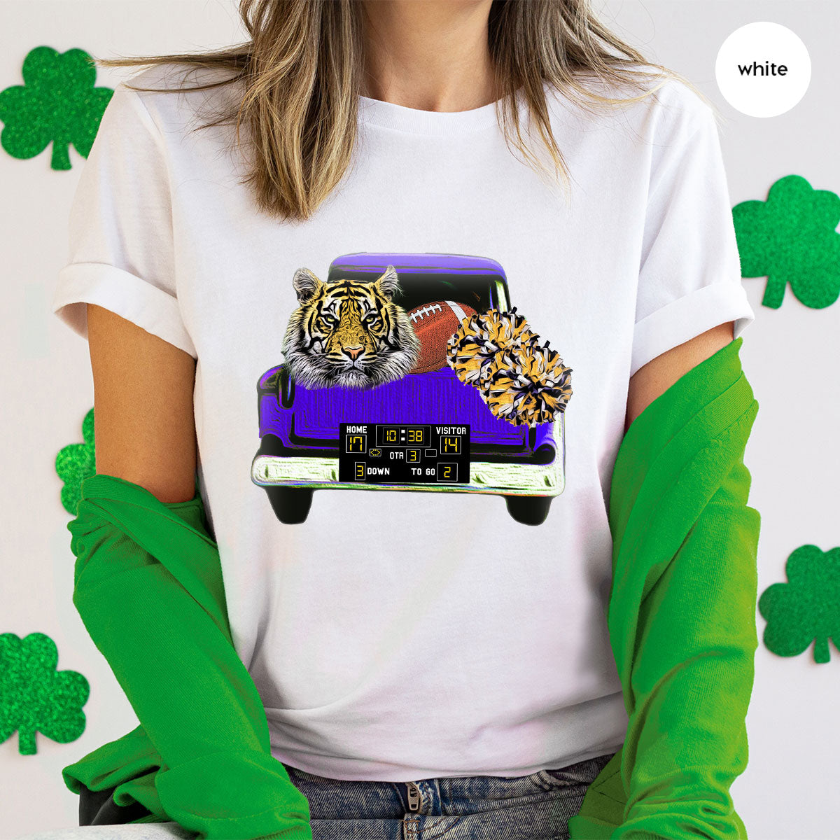 Football Truck Shirt, Tiger Graphic Tees, Football Mom TShirt, Football Gifts for Her, Cheer Vneck Shirt, Gift for Him, Sports Clothing