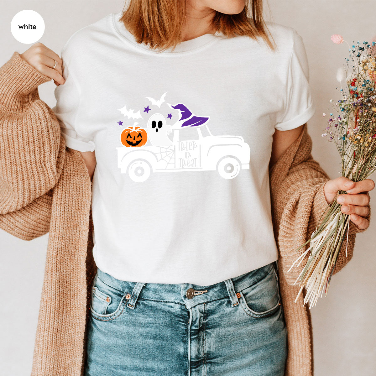 Halloween Sweatshirt, Halloween Gifts, Pumpkin Graphic Tees, Spooky Season Clothes, Witchy Vneck Shirt, Cute Ghost TShirt, Boo Truck T-Shirt