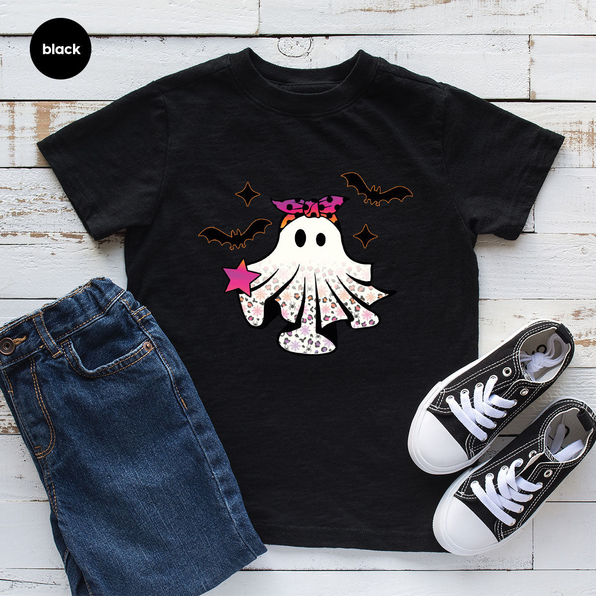Spooky Season Outfit, Ghost Graphic Tee, Girls Boo Vneck TShirt