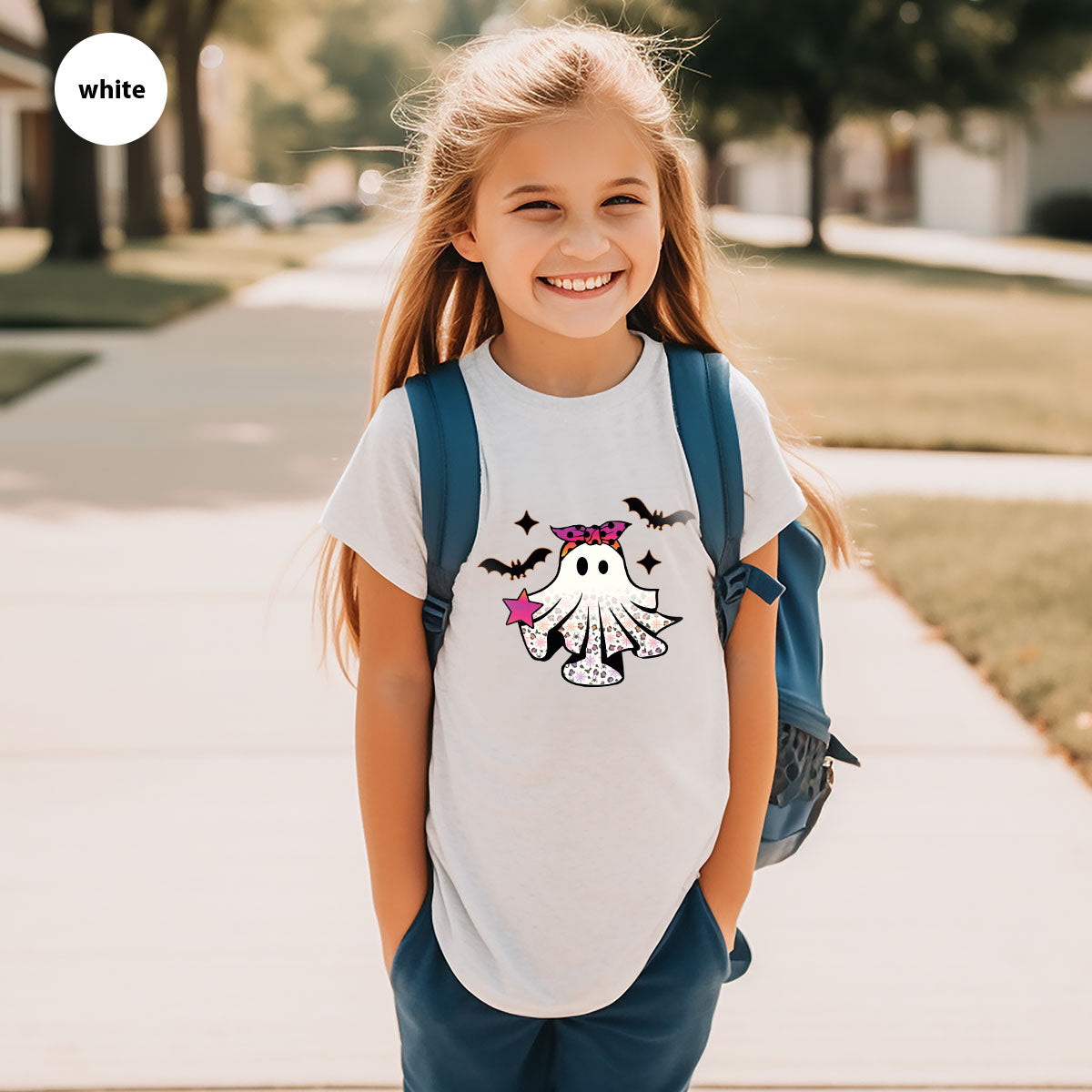 Spooky Season Outfit, Ghost Graphic Tee, Girls Boo Vneck TShirt