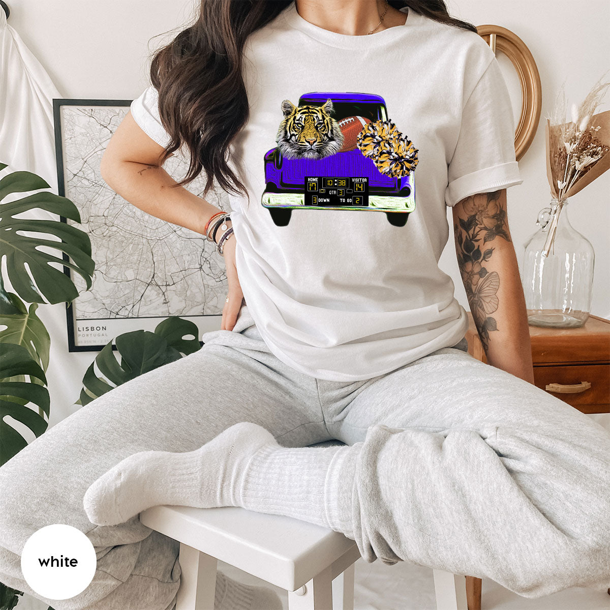 Football Truck Shirt, Tiger Graphic Tees, Football Mom TShirt, Football Gifts for Her, Cheer Vneck Shirt, Gift for Him, Sports Clothing