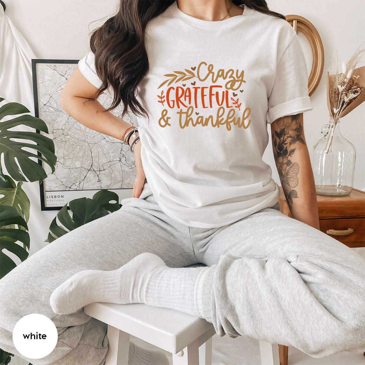 Funny Fall T Shirt, Gift for Her, Crazy Grateful Thankful T-Shirt, Autumn Clothing, Happy Thanksgiving TShirts, Leaves Graphic Tees