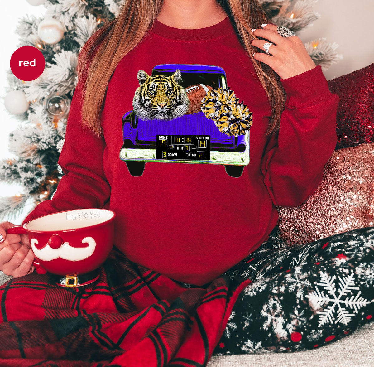 Football Truck Shirt, Tiger Graphic Tees, Football Mom TShirt, Football Gifts for Her, Cheer Vneck Shirt, Gift for Him, Sports Clothing