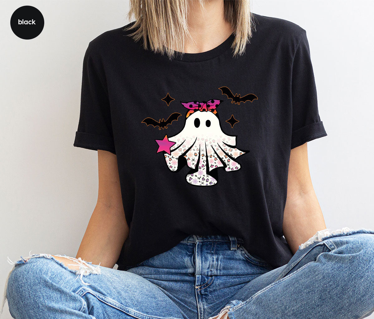Spooky Season Outfit, Ghost Graphic Tee, Girls Boo Vneck TShirt