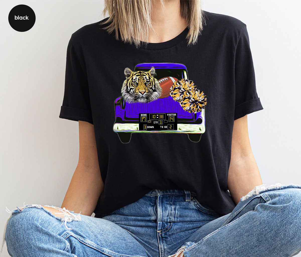Football Truck Shirt, Tiger Graphic Tees, Football Mom TShirt, Football Gifts for Her, Cheer Vneck Shirt, Gift for Him, Sports Clothing