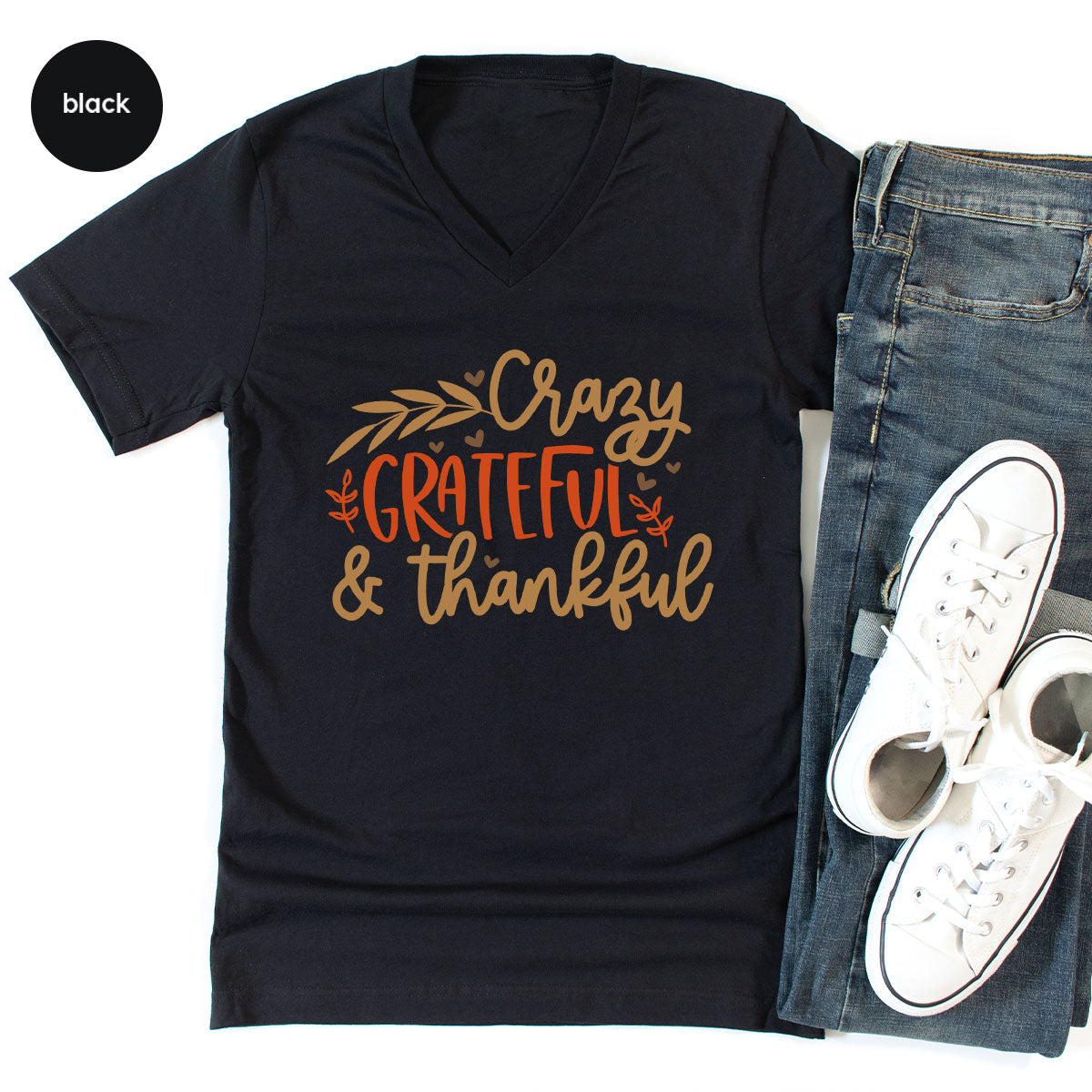 Funny Fall T Shirt, Gift for Her, Crazy Grateful Thankful T-Shirt, Autumn Clothing, Happy Thanksgiving TShirts, Leaves Graphic Tees
