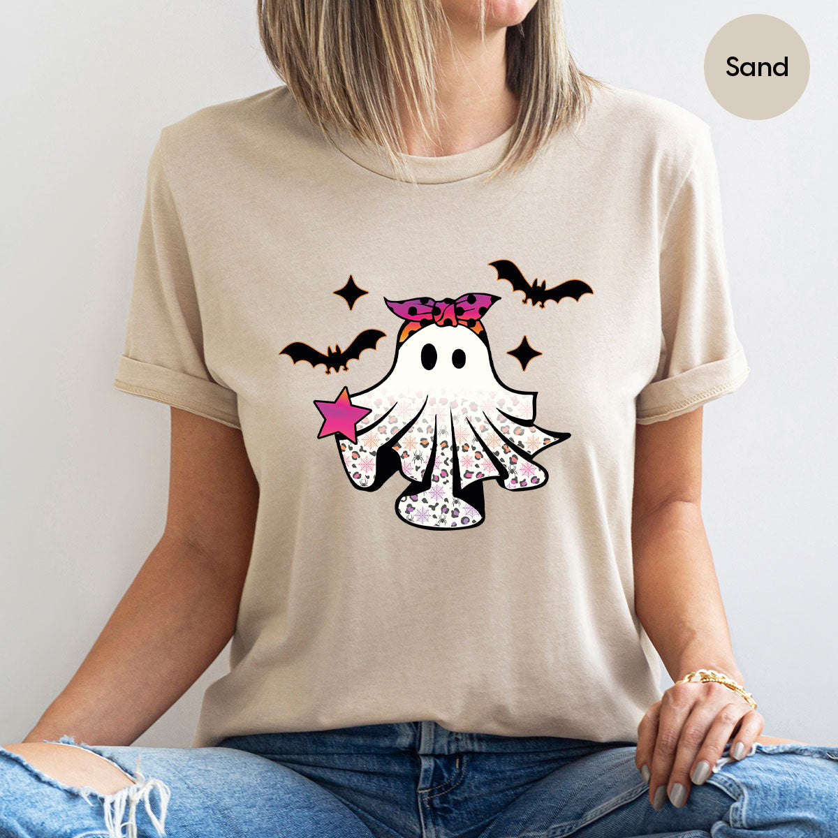 Spooky Season Outfit, Ghost Graphic Tee, Girls Boo Vneck TShirt
