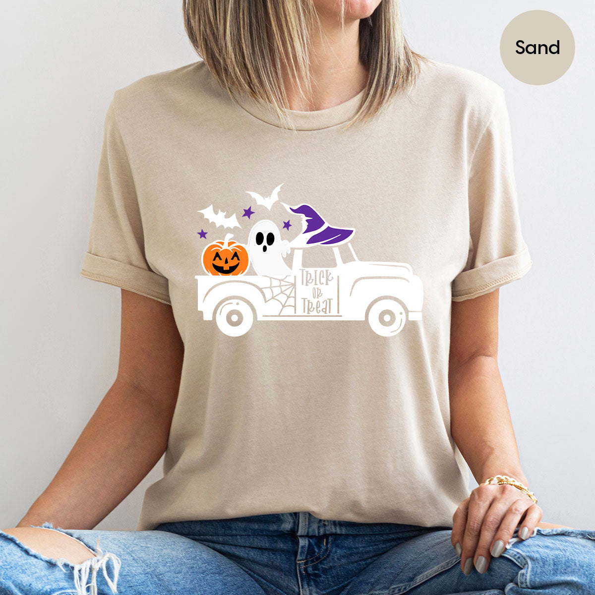 Halloween Sweatshirt, Halloween Gifts, Pumpkin Graphic Tees, Spooky Season Clothes, Witchy Vneck Shirt, Cute Ghost TShirt, Boo Truck T-Shirt