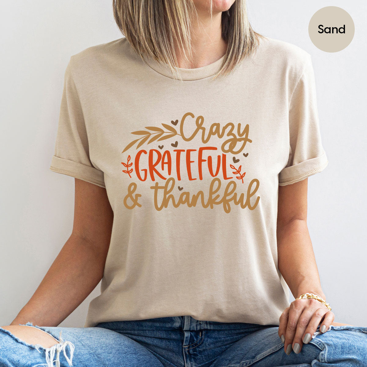 Funny Fall T Shirt, Gift for Her, Crazy Grateful Thankful T-Shirt, Autumn Clothing, Happy Thanksgiving TShirts, Leaves Graphic Tees