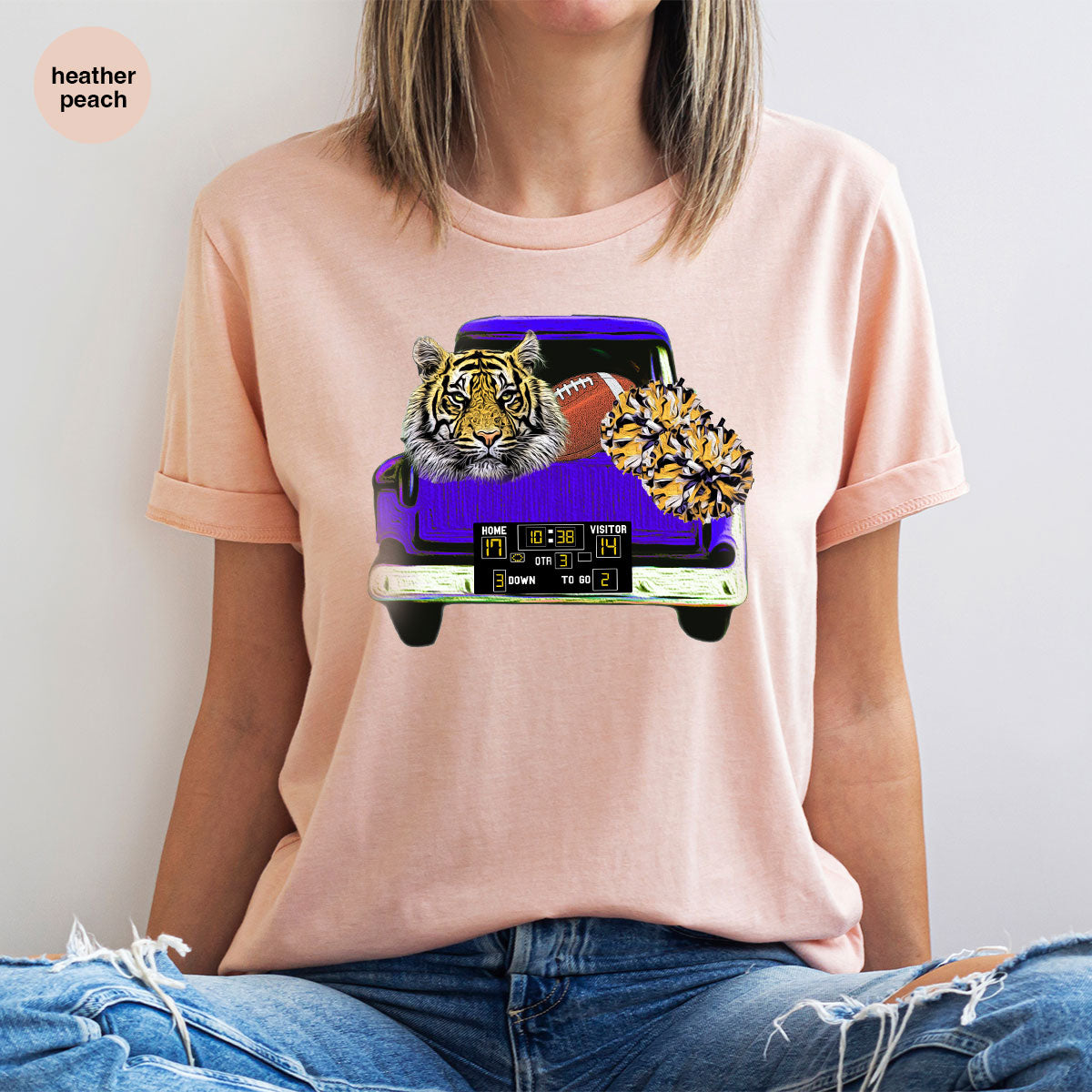 Football Truck Shirt, Tiger Graphic Tees, Football Mom TShirt, Football Gifts for Her, Cheer Vneck Shirt, Gift for Him, Sports Clothing