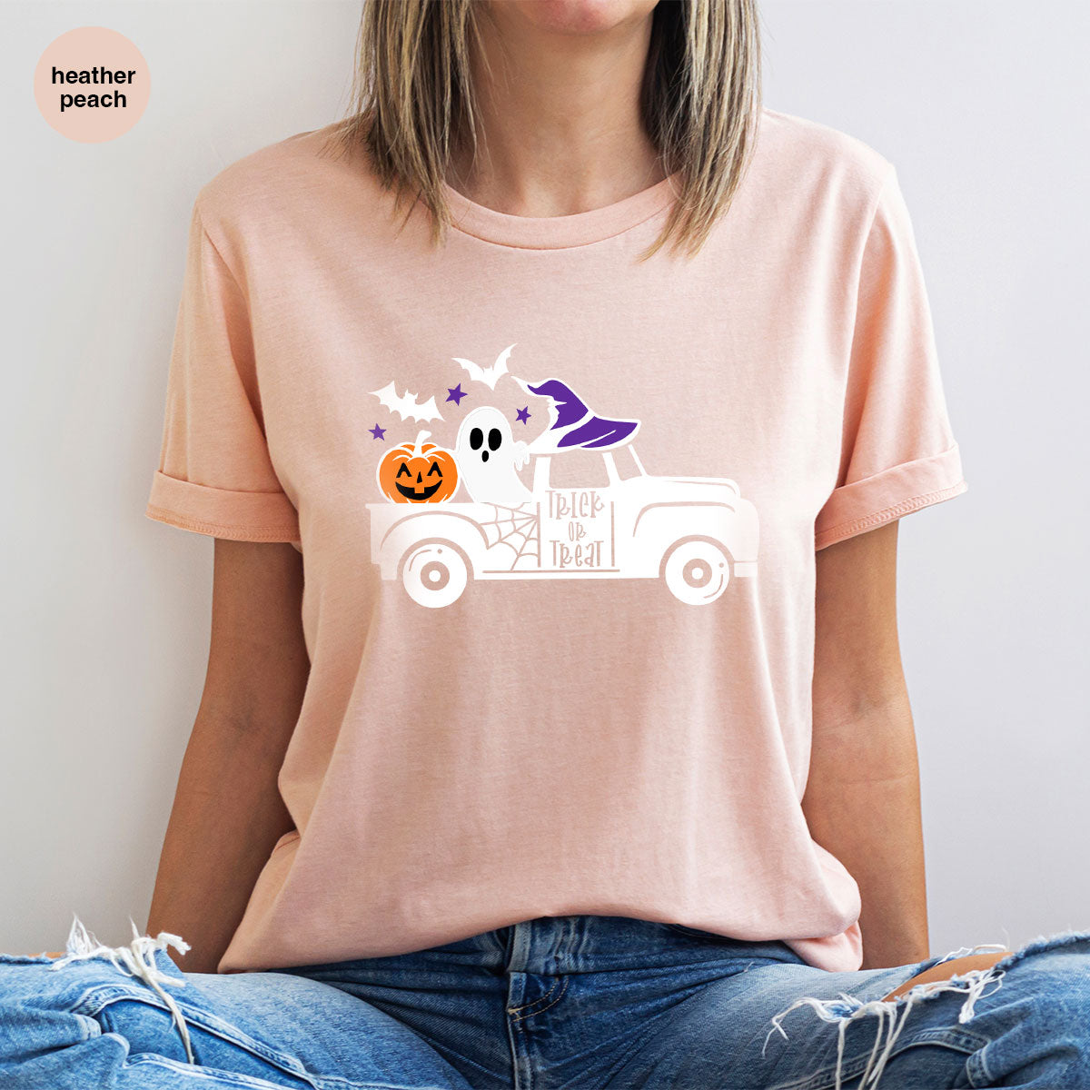 Halloween Sweatshirt, Halloween Gifts, Pumpkin Graphic Tees, Spooky Season Clothes, Witchy Vneck Shirt, Cute Ghost TShirt, Boo Truck T-Shirt
