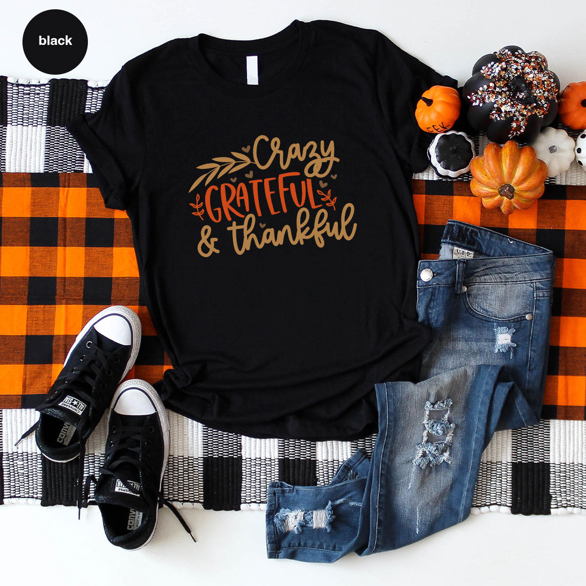 Funny Fall T Shirt, Gift for Her, Crazy Grateful Thankful T-Shirt, Autumn Clothing, Happy Thanksgiving TShirts, Leaves Graphic Tees