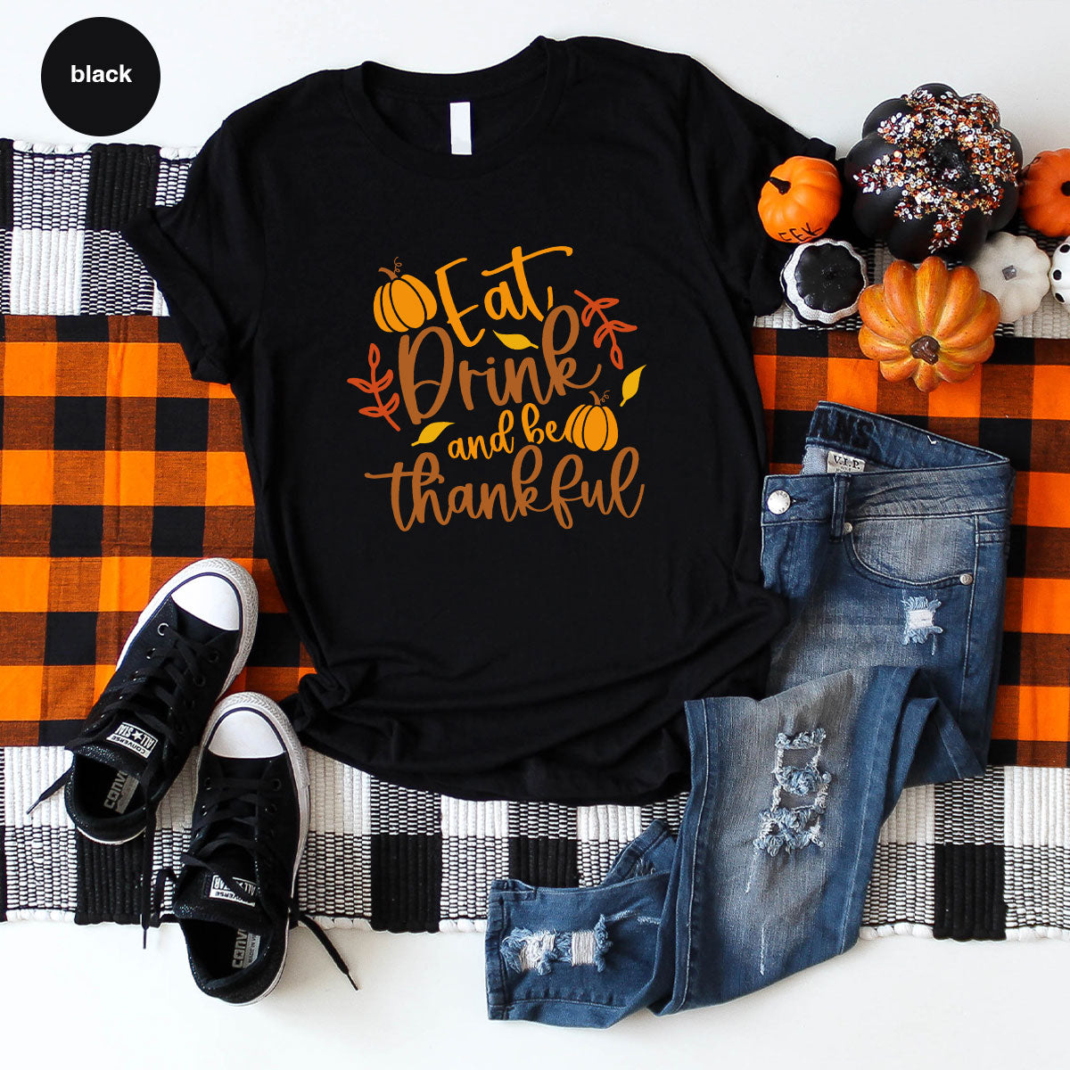 Cute Pumpkin T-Shirt, Fall Graphic Tees, Thankful Gifts, Thanksgiving Outfits, Autumn Crewneck Sweatshirt, Fall Leaves Vneck Shirt