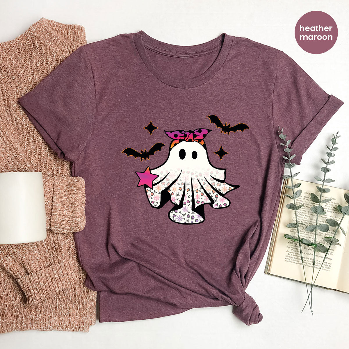 Spooky Season Outfit, Ghost Graphic Tee, Girls Boo Vneck TShirt