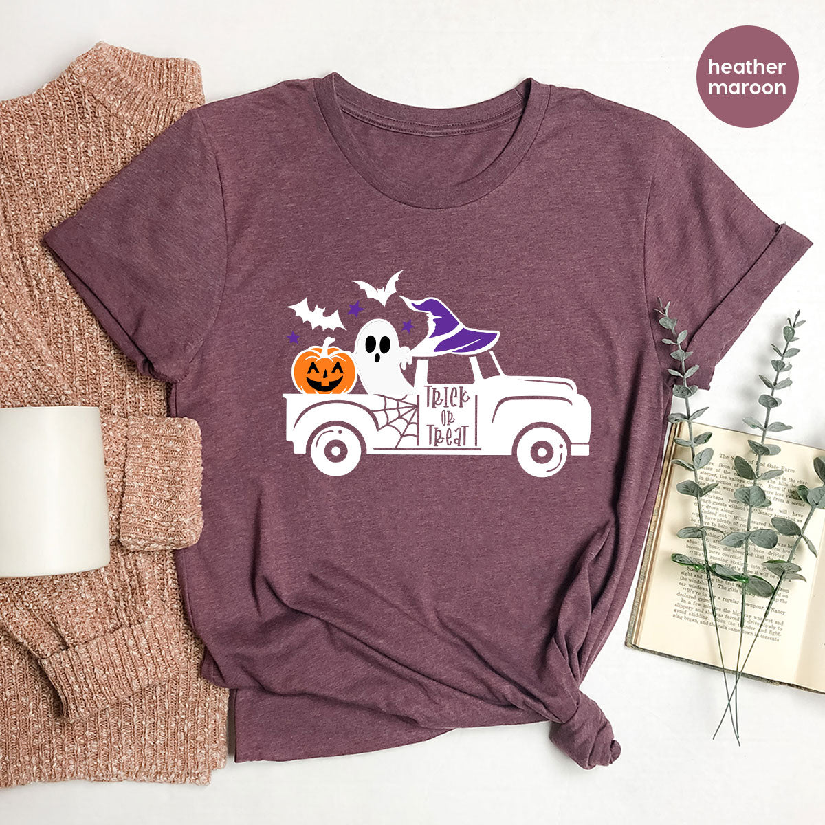 Halloween Sweatshirt, Halloween Gifts, Pumpkin Graphic Tees, Spooky Season Clothes, Witchy Vneck Shirt, Cute Ghost TShirt, Boo Truck T-Shirt
