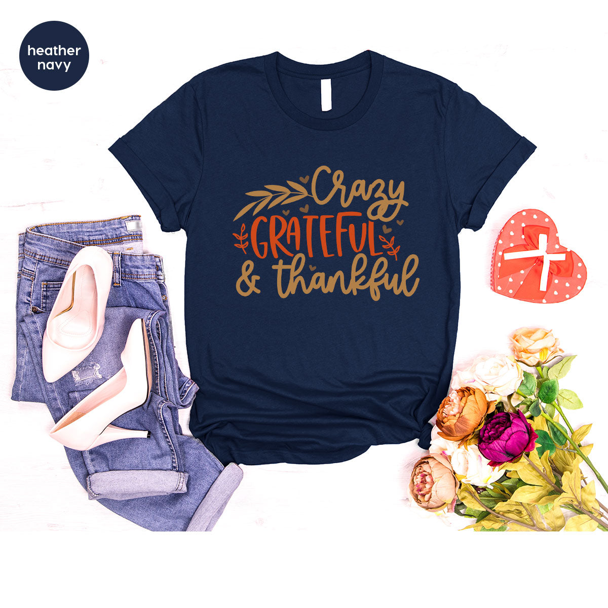 Funny Fall T Shirt, Gift for Her, Crazy Grateful Thankful T-Shirt, Autumn Clothing, Happy Thanksgiving TShirts, Leaves Graphic Tees