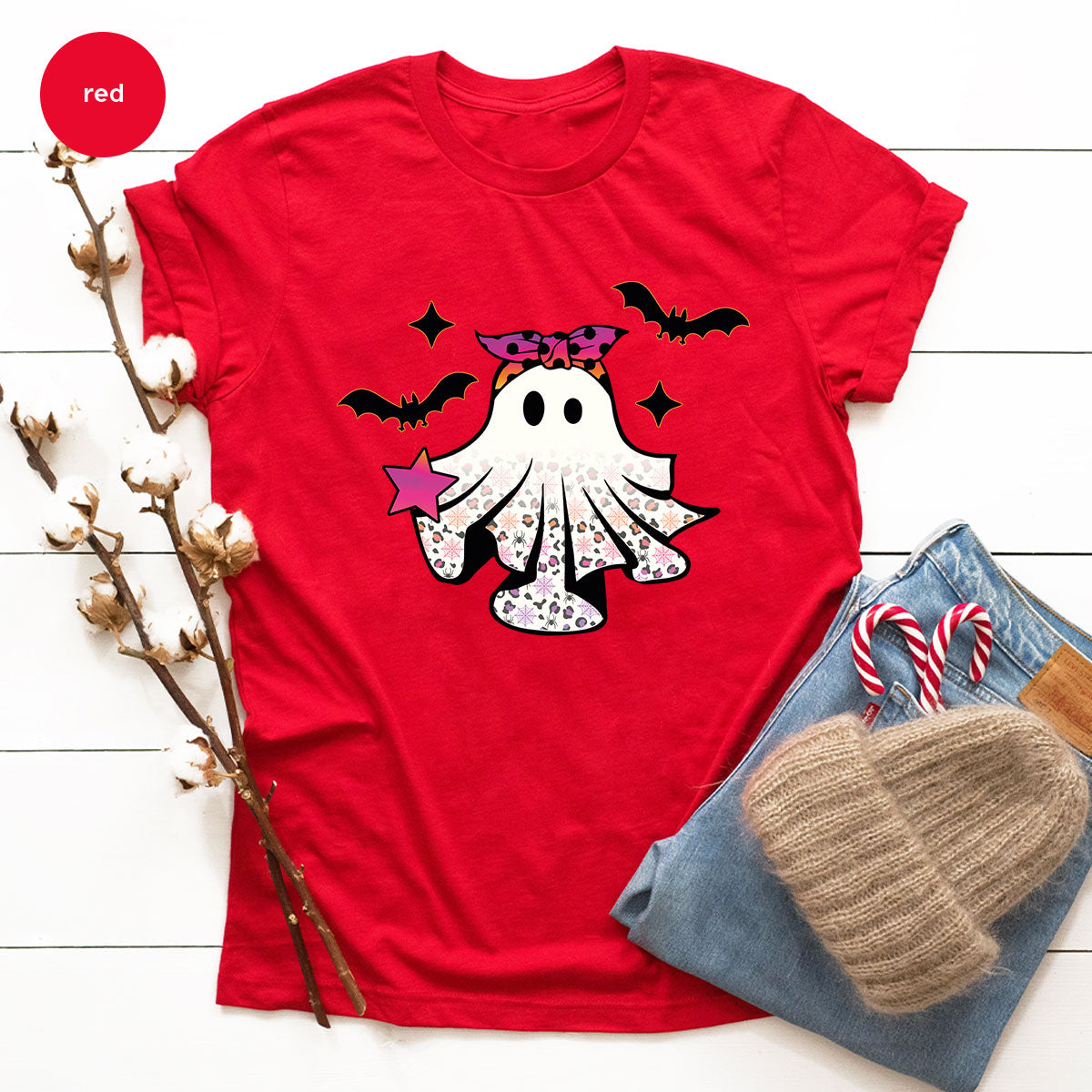 Spooky Season Outfit, Ghost Graphic Tee, Girls Boo Vneck TShirt