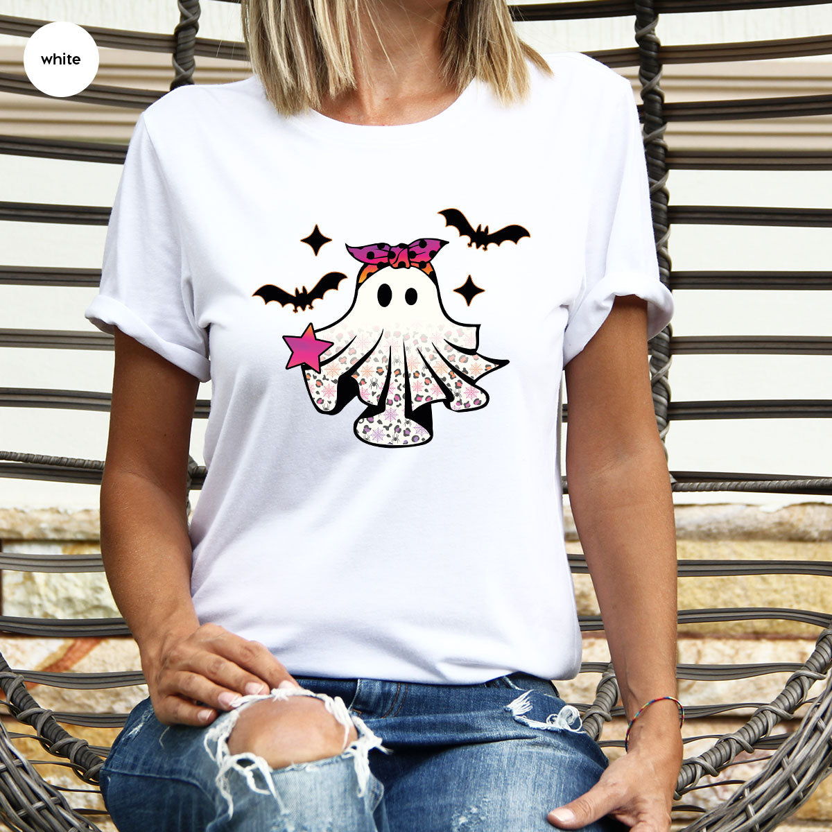 Spooky Season Outfit, Ghost Graphic Tee, Girls Boo Vneck TShirt