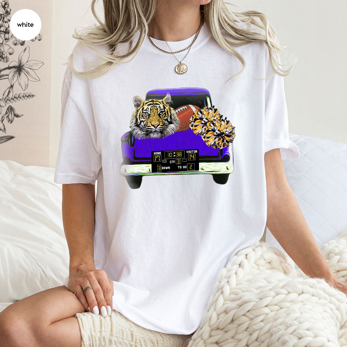 Football Truck Shirt, Tiger Graphic Tees, Football Mom TShirt, Football Gifts for Her, Cheer Vneck Shirt, Gift for Him, Sports Clothing