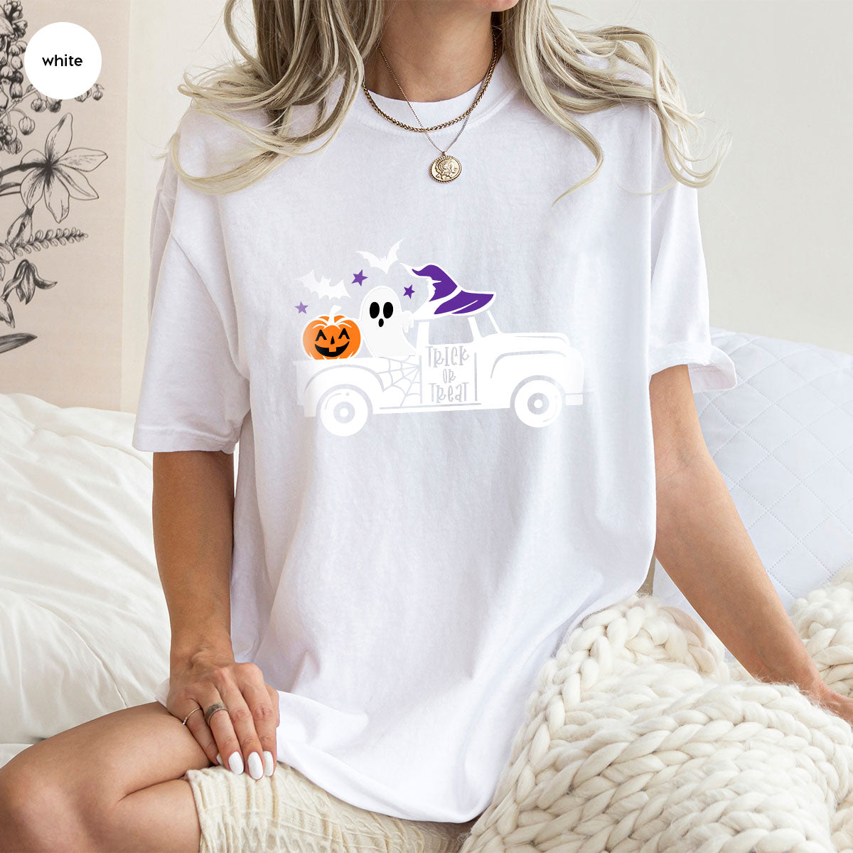 Halloween Sweatshirt, Halloween Gifts, Pumpkin Graphic Tees, Spooky Season Clothes, Witchy Vneck Shirt, Cute Ghost TShirt, Boo Truck T-Shirt
