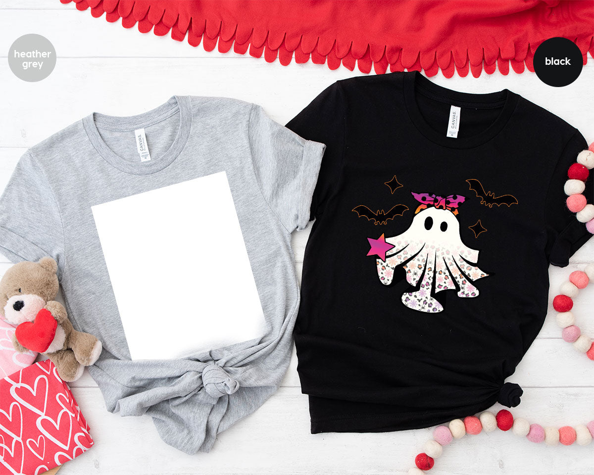 Spooky Season Outfit, Ghost Graphic Tee, Girls Boo Vneck TShirt