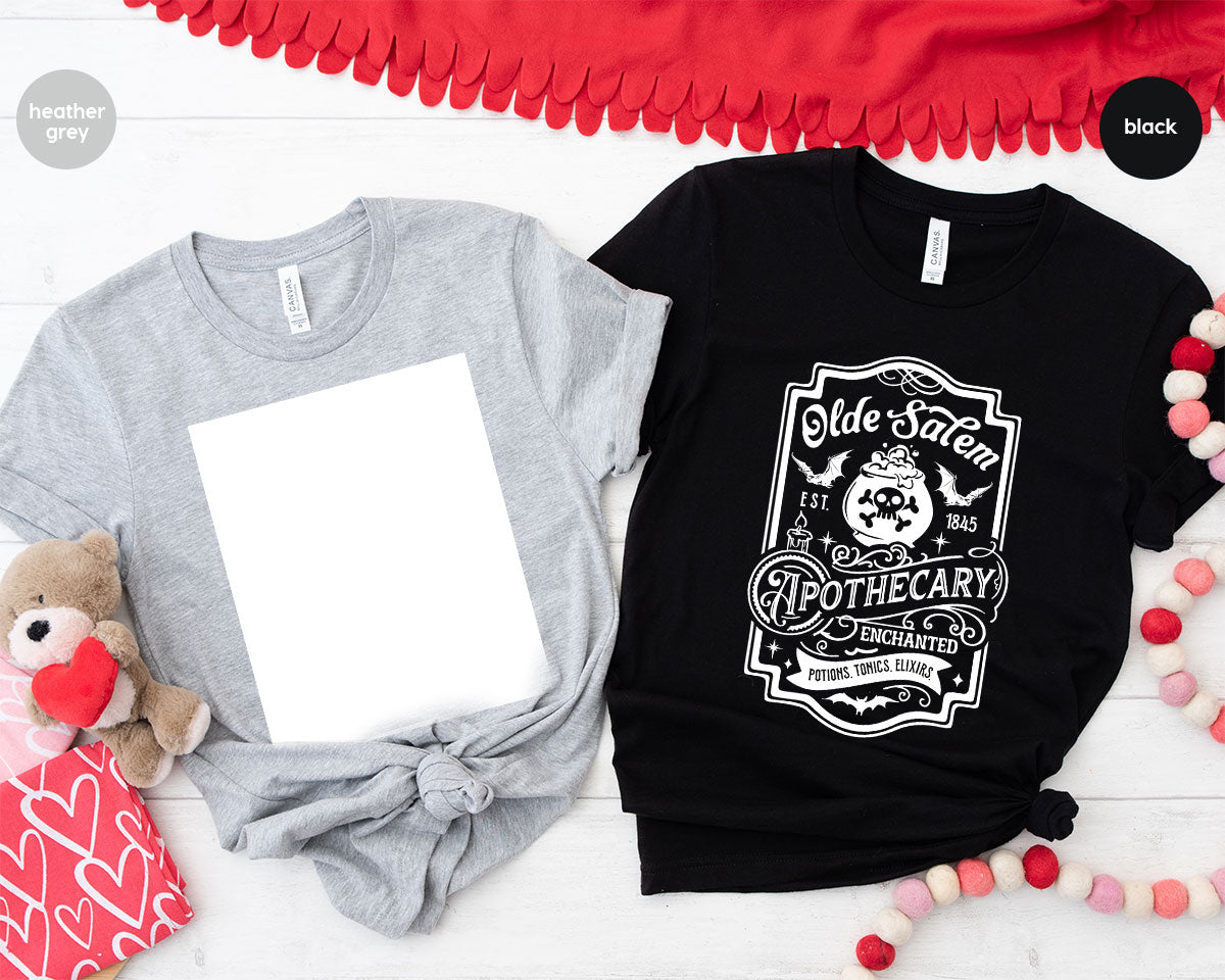 Spooky Season Clothing, Witches Crewneck Sweatshirts, Halloween Gifts, Salem Graphic Tees, Girls Apothecary T-Shirt, Womens Vneck Tshirt