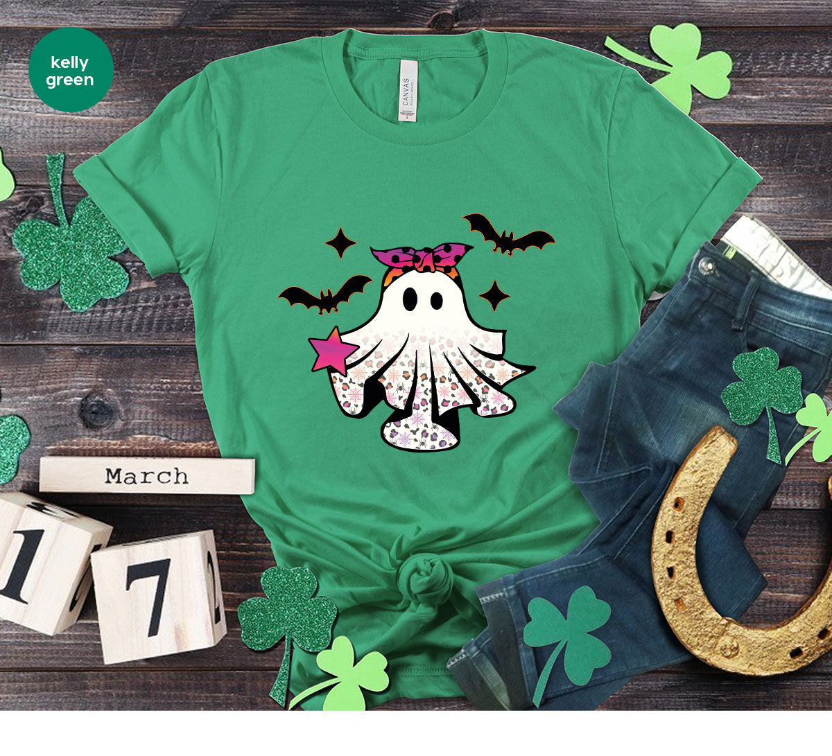 Spooky Season Outfit, Ghost Graphic Tee, Girls Boo Vneck TShirt