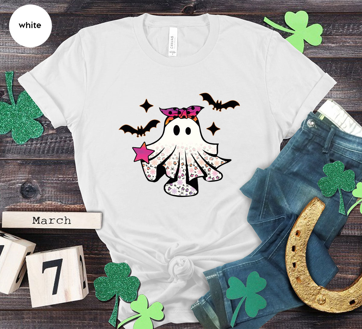 Spooky Season Outfit, Ghost Graphic Tee, Girls Boo Vneck TShirt