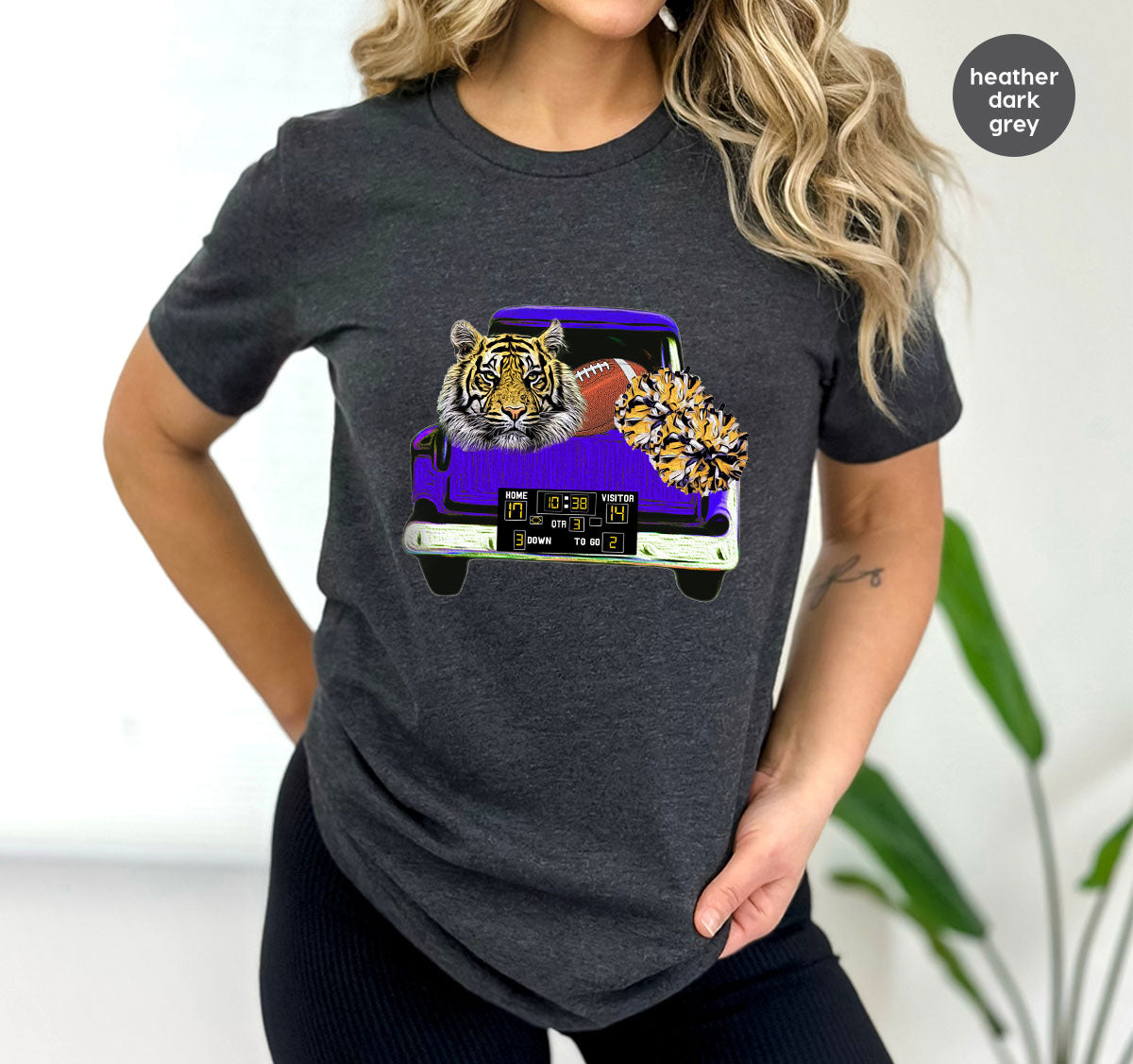 Football Truck Shirt, Tiger Graphic Tees, Football Mom TShirt, Football Gifts for Her, Cheer Vneck Shirt, Gift for Him, Sports Clothing