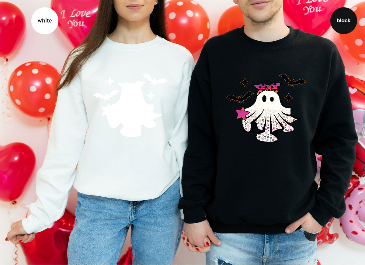 Spooky Season Outfit, Ghost Graphic Tee, Girls Boo Vneck TShirt