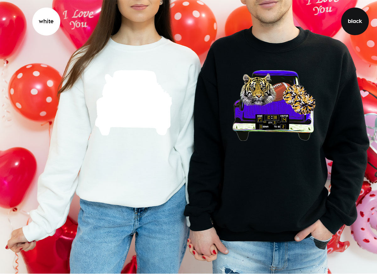 Football Truck Shirt, Tiger Graphic Tees, Football Mom TShirt, Football Gifts for Her, Cheer Vneck Shirt, Gift for Him, Sports Clothing