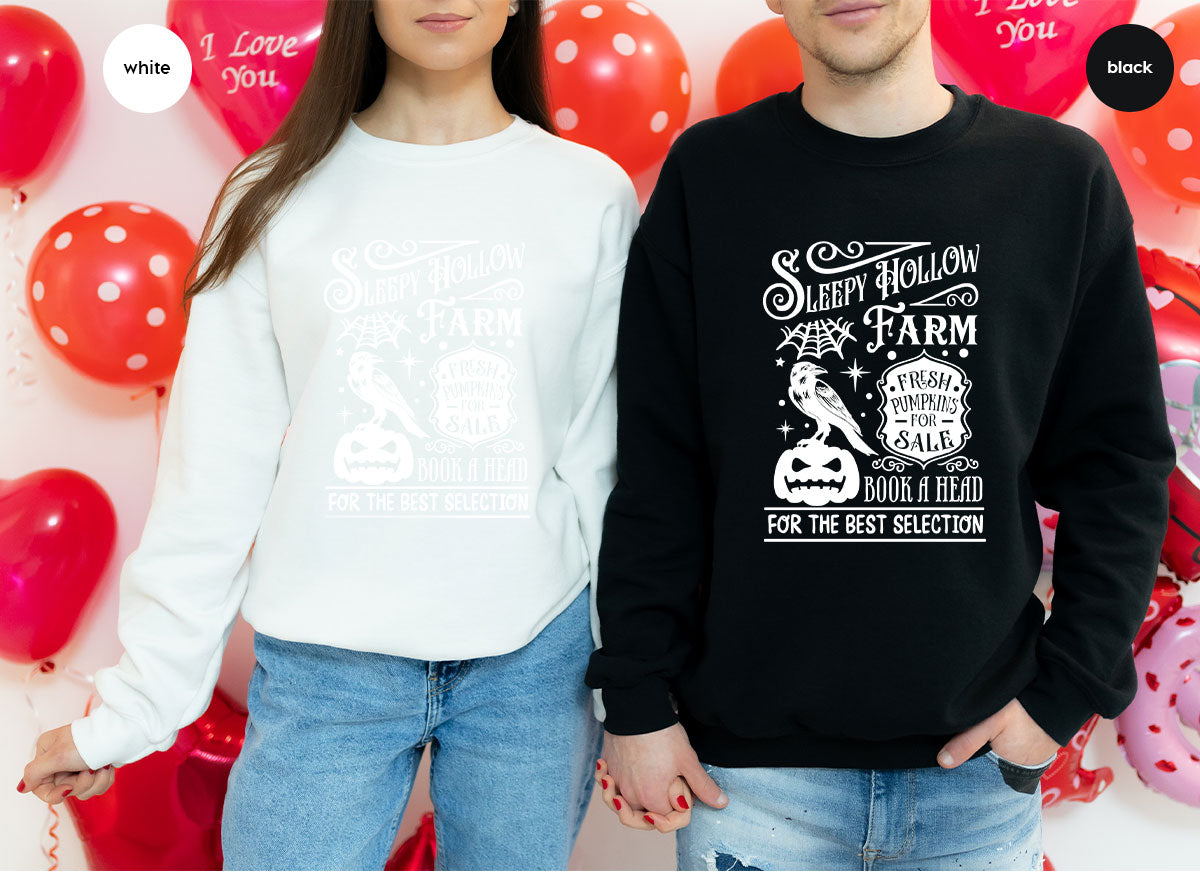 Halloween Sweatshirt, Farmer Outfit, Pumpkin Shirt, Spooky Season Clothing, Crow T-Shirt, Farm Graphic Tees, Gift for Him, Movie VNeck Shirt