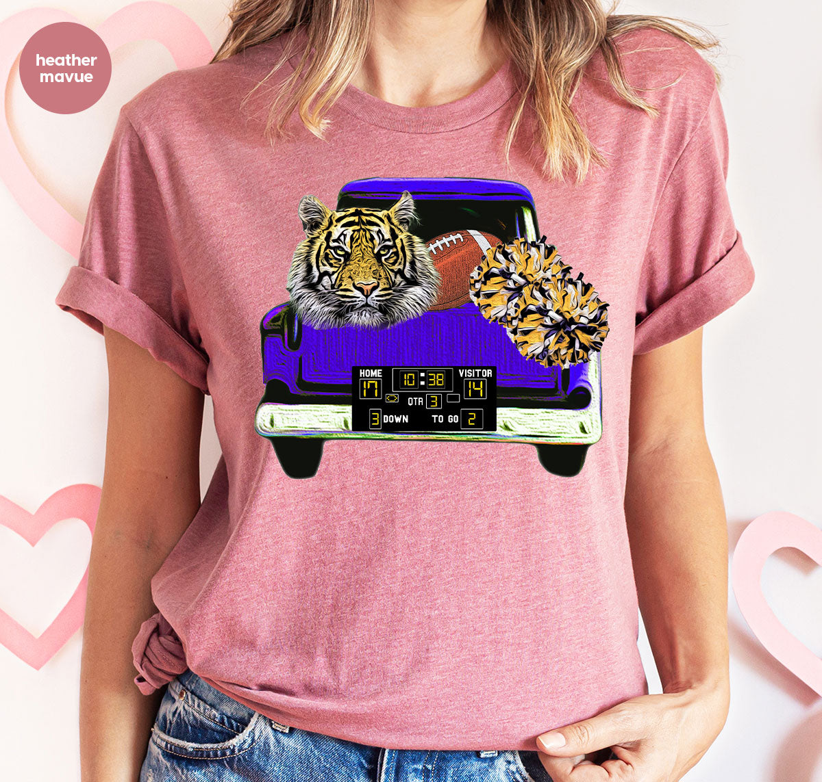 Football Truck Shirt, Tiger Graphic Tees, Football Mom TShirt, Football Gifts for Her, Cheer Vneck Shirt, Gift for Him, Sports Clothing