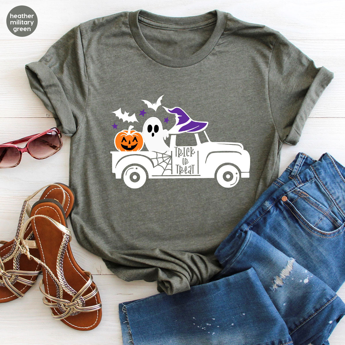 Halloween Sweatshirt, Halloween Gifts, Pumpkin Graphic Tees, Spooky Season Clothes, Witchy Vneck Shirt, Cute Ghost TShirt, Boo Truck T-Shirt