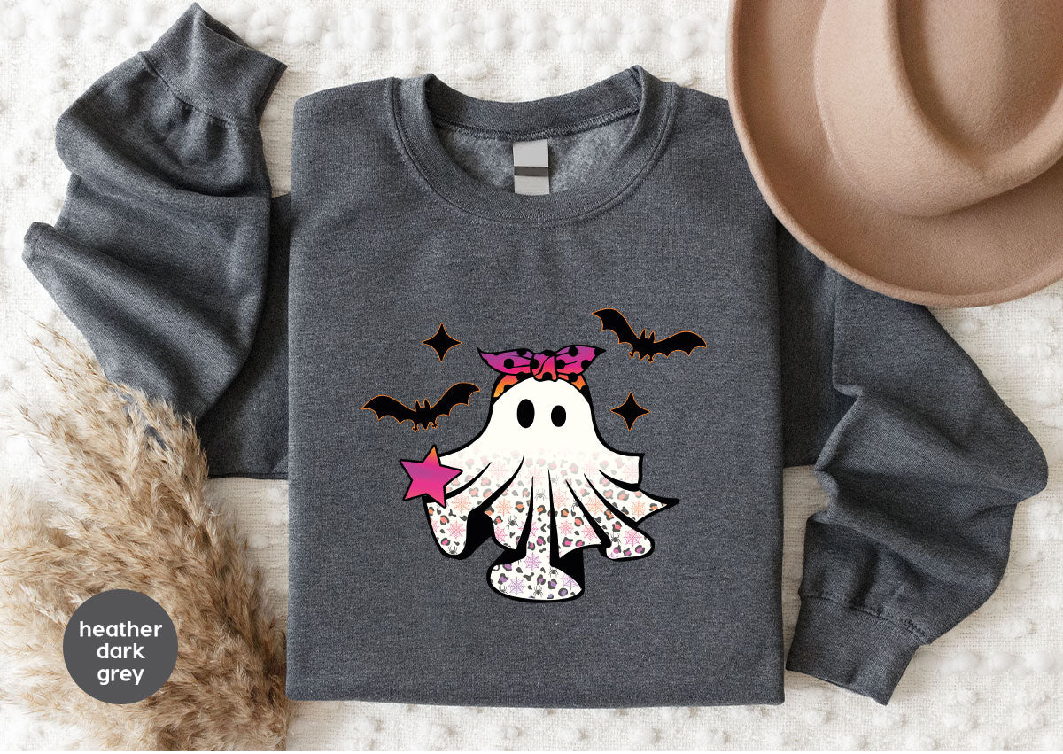 Spooky Season Outfit, Ghost Graphic Tee, Girls Boo Vneck TShirt